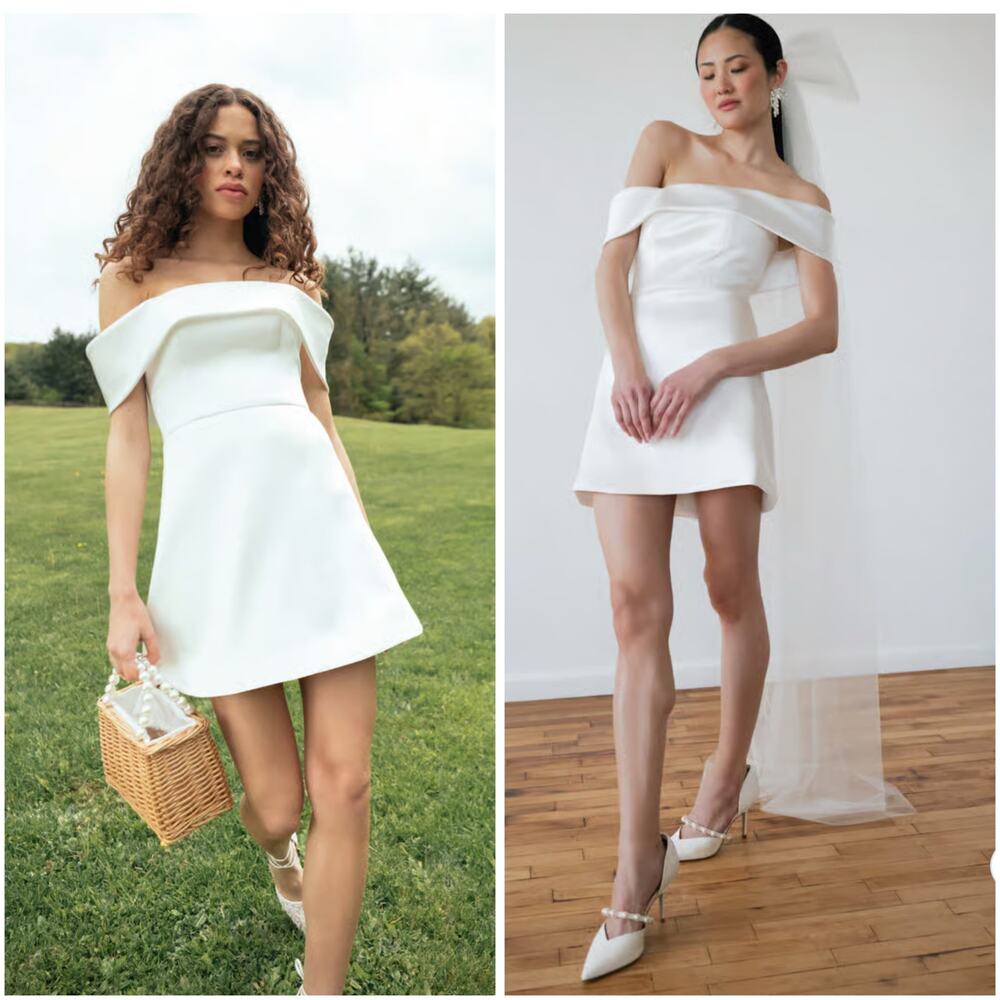 Jenny Yoo Off-Shoulder White Mini Dress
